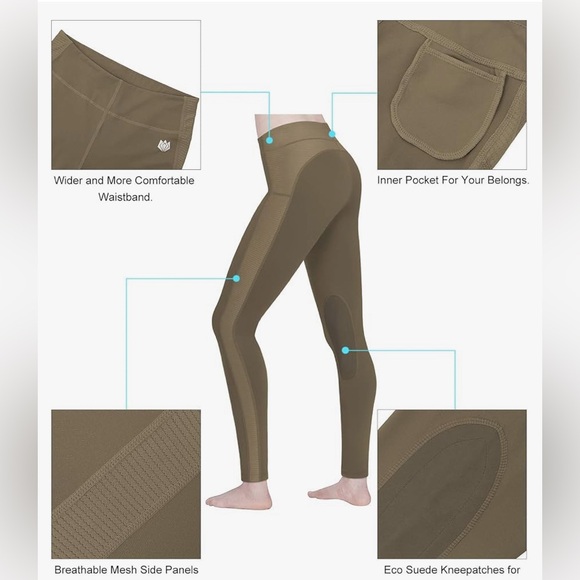 FITS T4 vented riding tights knee patch breeches size small caramel tan nwot - Picture 8 of 12